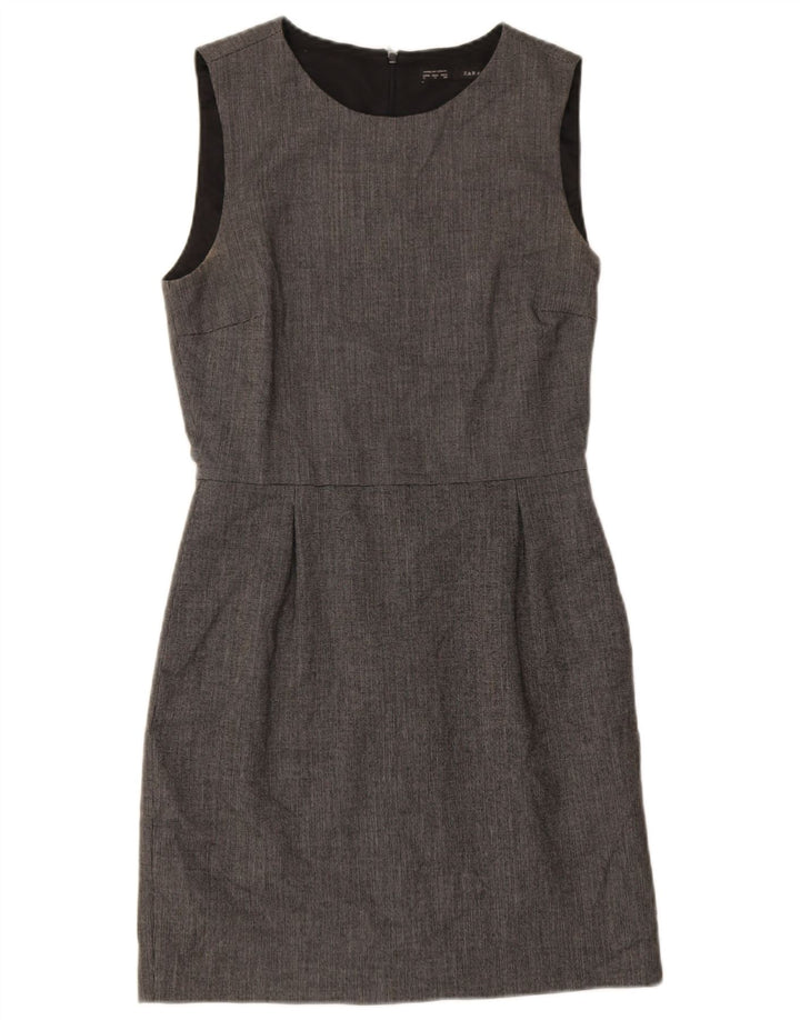 Zara Vestido feminino sem mangas com bainha UK 10 pequeno poliéster cinza