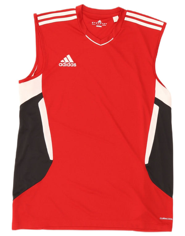 Adidas Mens Climacool Vest Top UK 42/44 Grande Vermelho Colorblock Poliéster