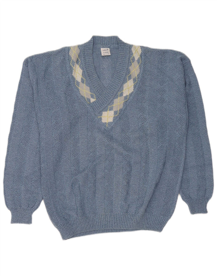 Suéter feminino Lasa com decote em V IT 46/48 grande azul argyle/diamante