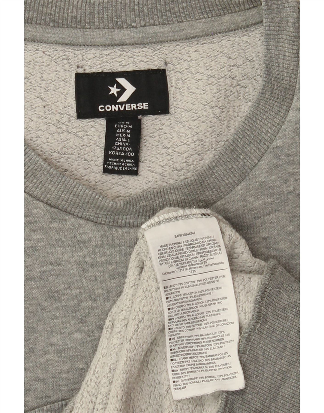 Suéter masculino CONVERSE de algodão cinza médio