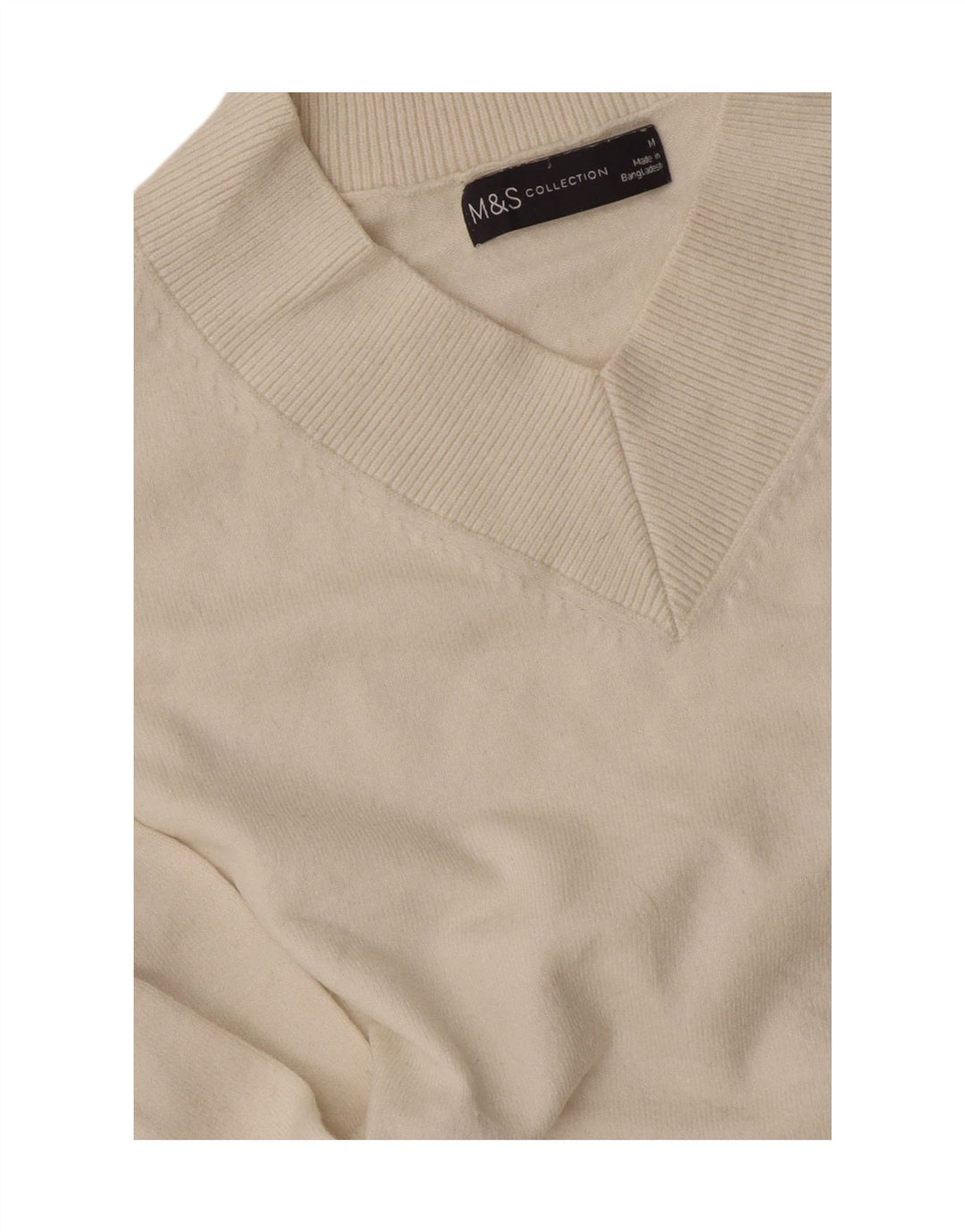 Suéter feminino Marks & Spencer com decote em V UK 14 Médio Off White