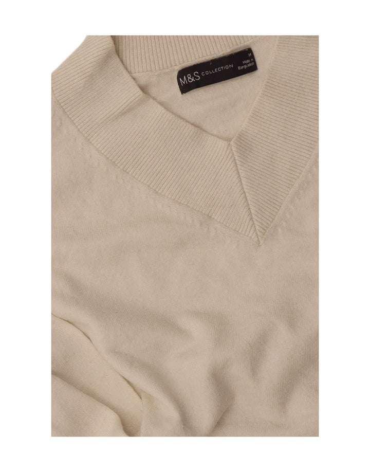 Suéter feminino Marks & Spencer com decote em V UK 14 Médio Off White