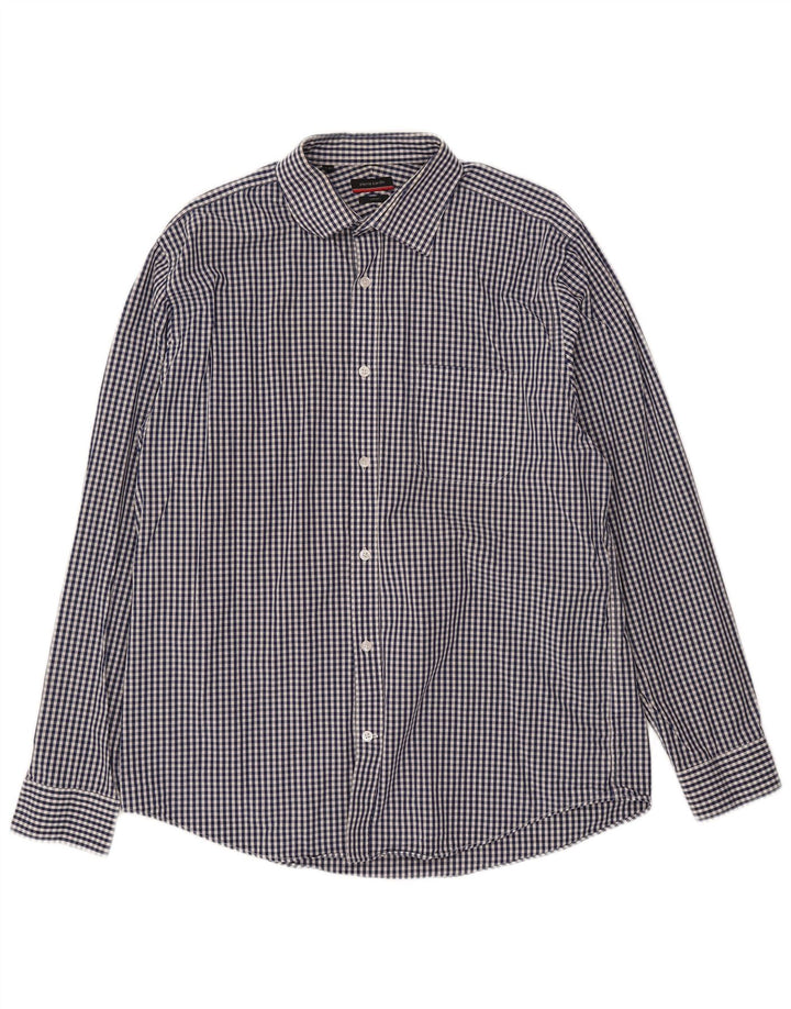 Camisa masculina Pierre Cardin tamanho 16 1/2 grande algodão guingão azul marinho