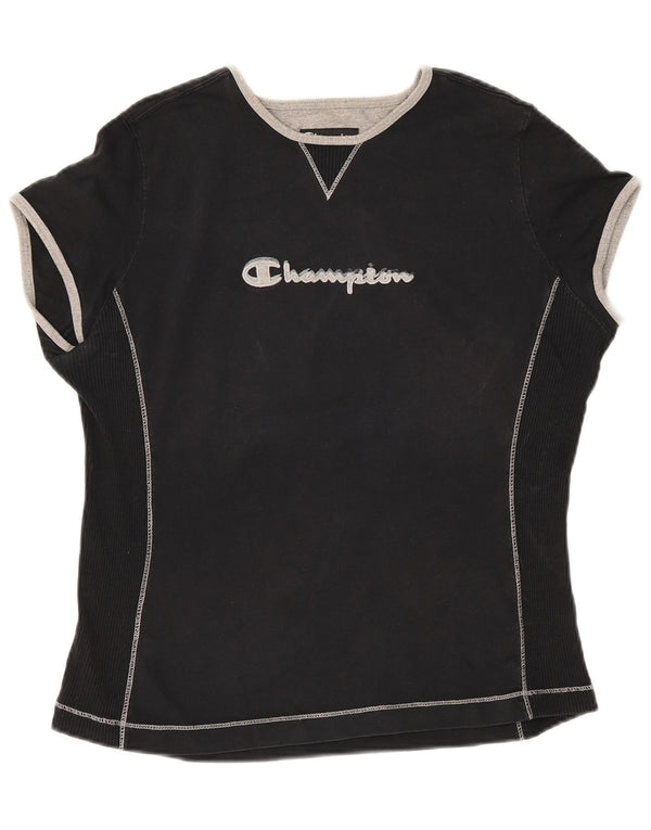 Camiseta feminina estampada Champion UK 18 XL algodão preto