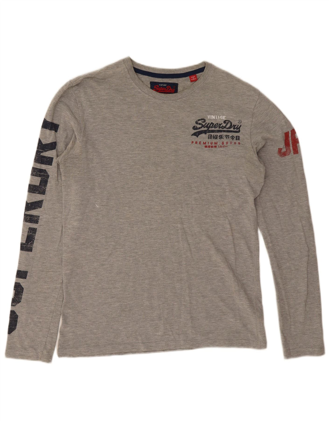 Top gráfico masculino Superdry manga comprida algodão manchado cinza médio
