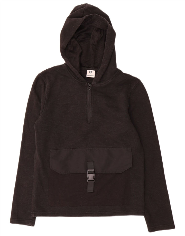 Suéter masculino com capuz e zíper Jack & Jones, pequeno, cinza, poliéster