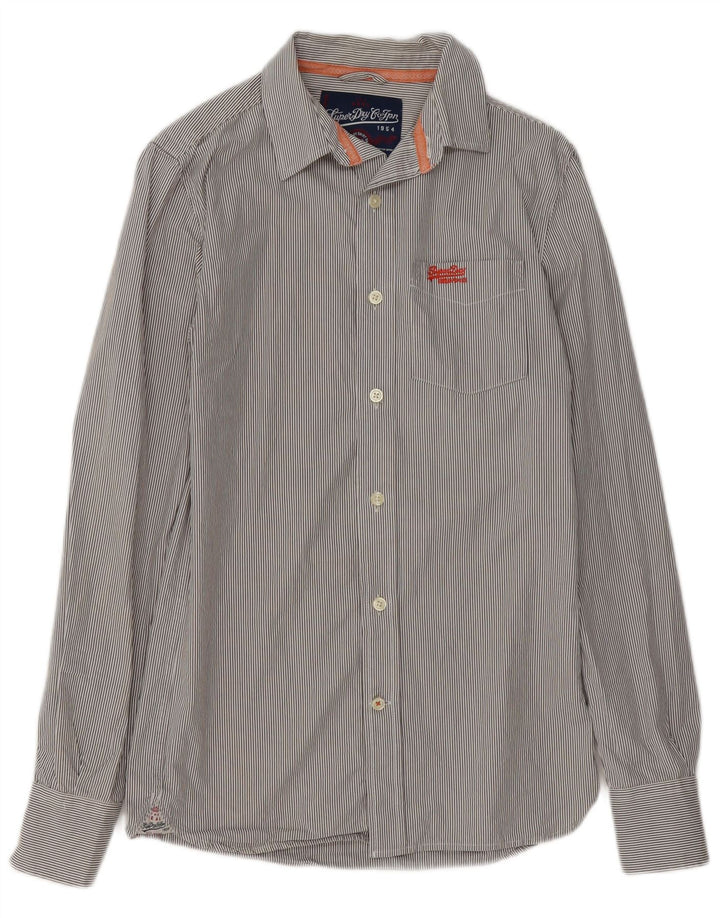 Camisa masculina Superdry pequena listrada cinza algodão