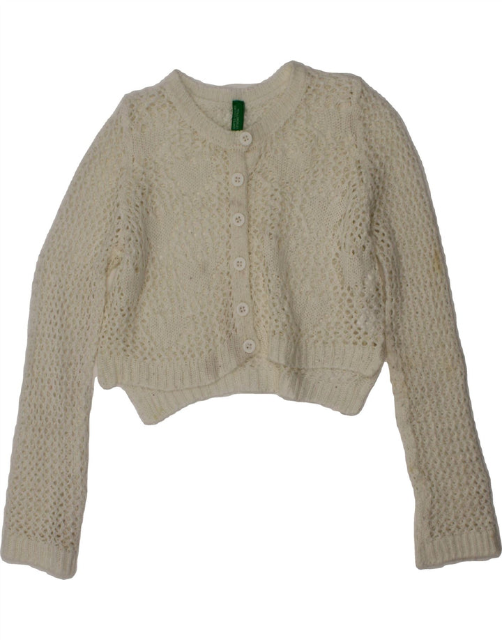 BENETTON Girls Crop Cardigan Sweater 5-6 Years White Vintage Benetton and Second-Hand Benetton from Messina Hembry 