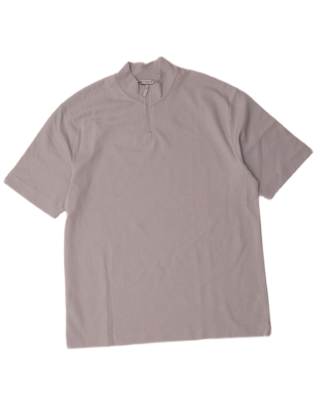 Camiseta masculina Zara com zíper e gola alta de algodão azul médio