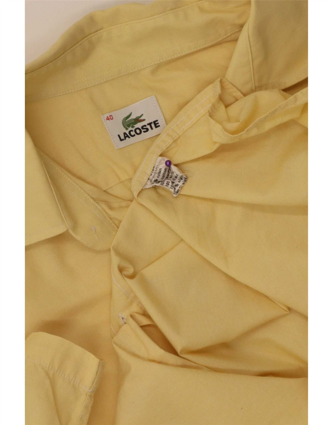 Lacoste camisa masculina de manga curta tamanho 40 algodão amarelo médio