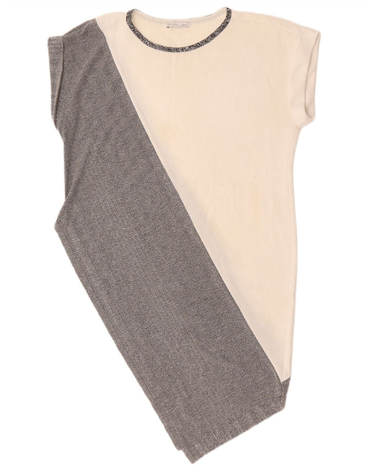 Vestido assimétrico feminino Zara UK 16 grande bloco colorido branco