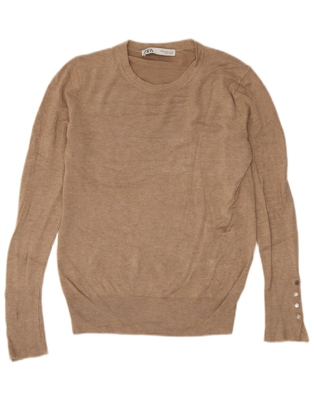 Zara Suéter feminino com gola redonda, Reino Unido 12, marrom médio