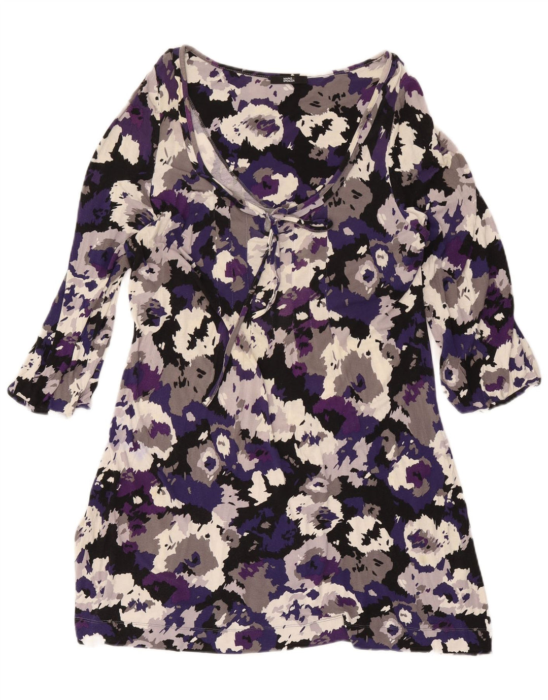 Vestido básico feminino Marks & Spencer manga 3/4 Reino Unido 16 grande camuflagem roxa