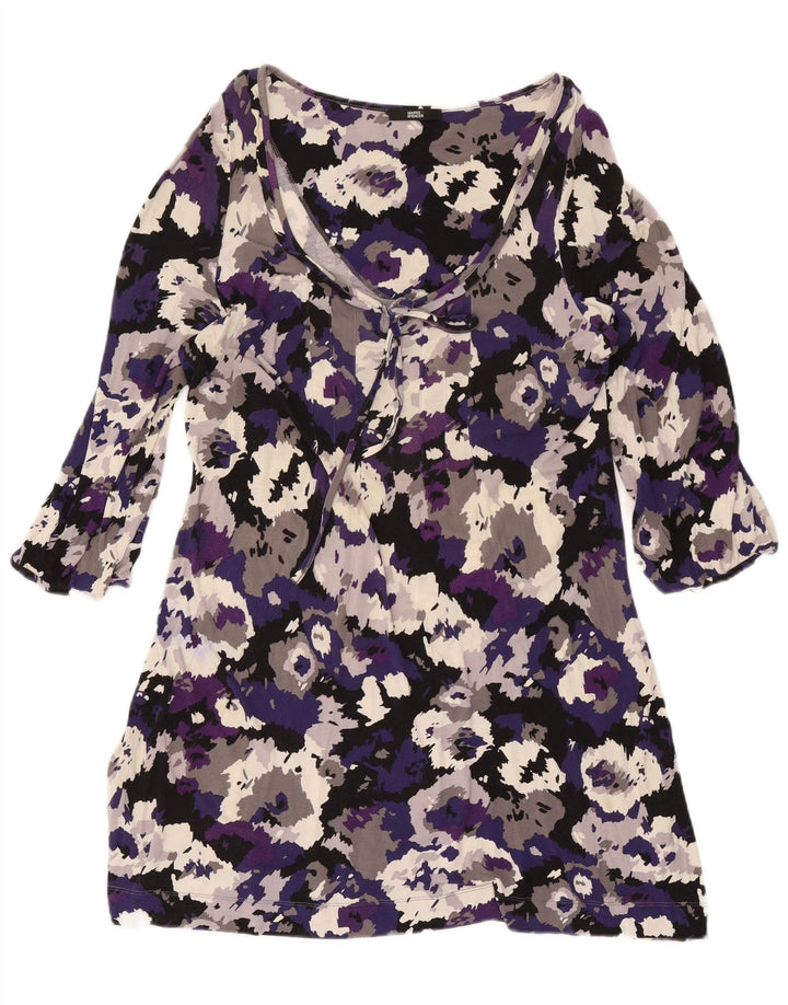 Vestido básico feminino Marks & Spencer manga 3/4 Reino Unido 16 grande camuflagem roxa