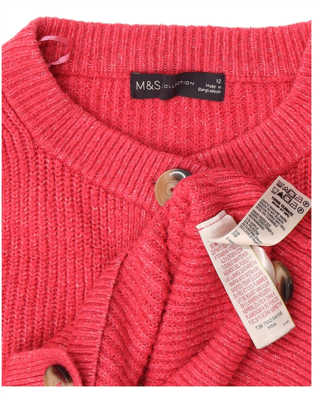 Suéter cardigã feminino Marks & Spencer Reino Unido 12 acrílico rosa médio