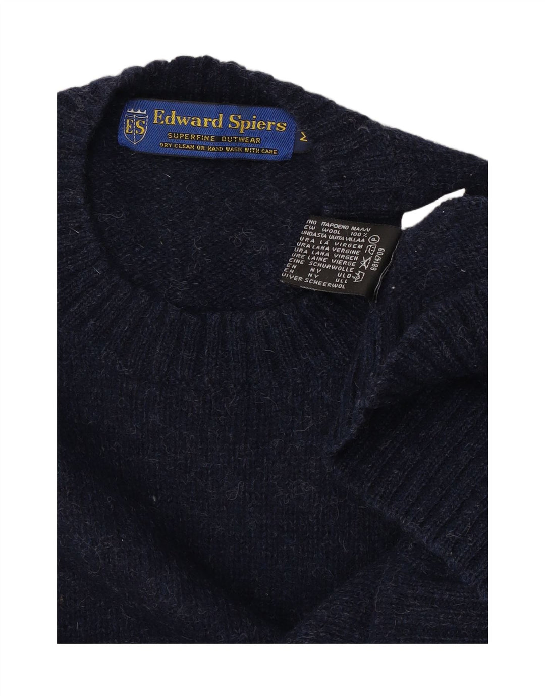 Suéter masculino Edward Spires com gola redonda, lã azul marinho médio