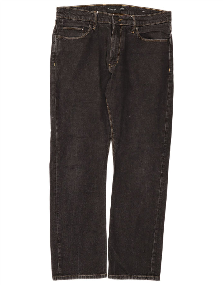 Marks & Spencer Masculino Autograph Slim Jeans W34 L31 Algodão Preto