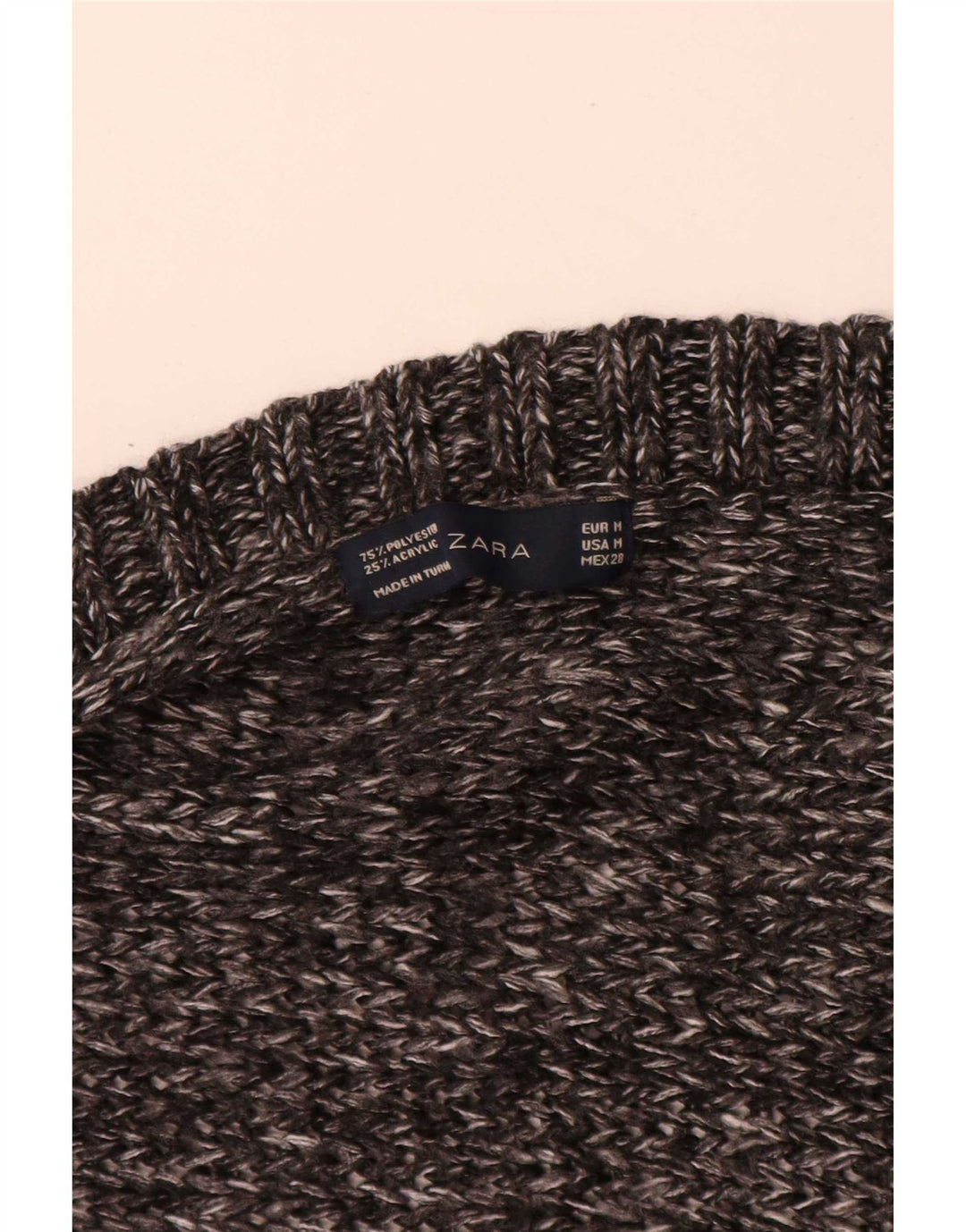Zara Suéter cardigan aberto assimétrico feminino Reino Unido 12 cinza médio manchado