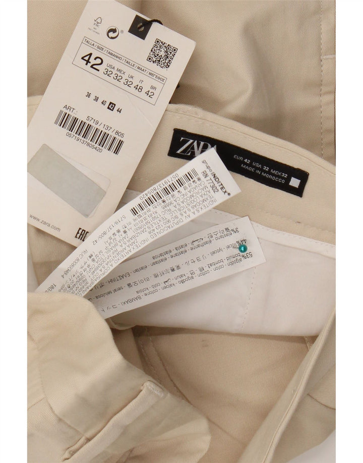 Zara Mens Chino Shorts W32 Algodão Bege Médio
