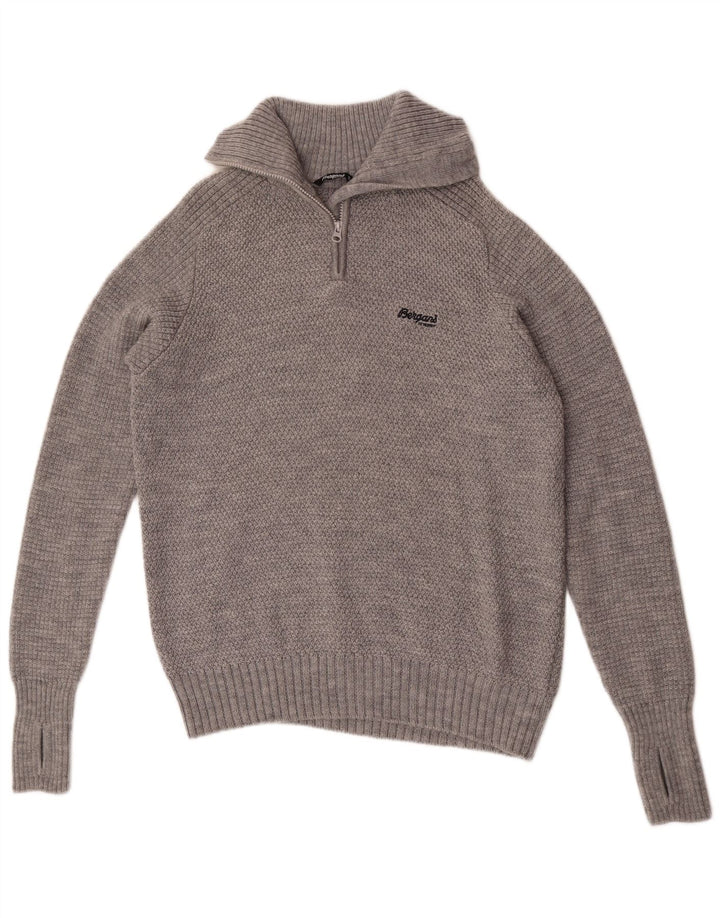 Suéter masculino Bergans com zíper e gola XL lã Merino cinza