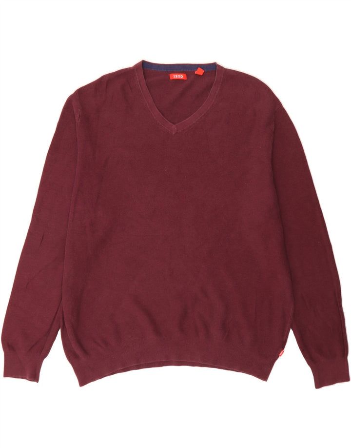 IZOD Mens Big & Tall V-Neck Jumper Sweater 2XL Burgundy Cotton Vintage Izod and Second-Hand Izod from Messina Hembry 