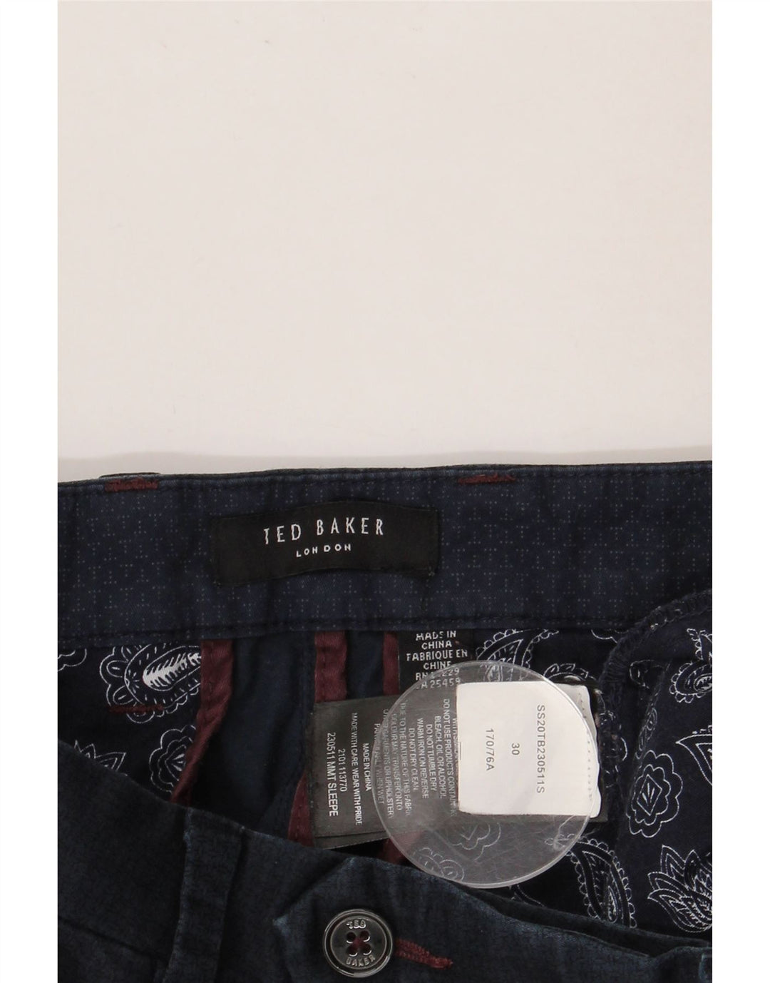 Calça masculina slim Ted Baker W30 L29 algodão azul marinho