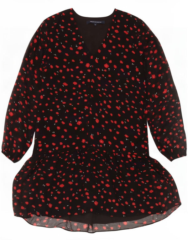Vestido feminino French Connection manga comprida cintura baixa Reino Unido 6 XS preto floral