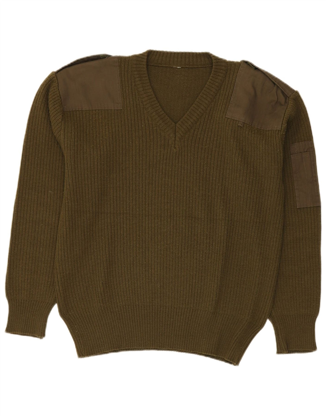 Suéter vintage masculino militar com decote em V verde médio