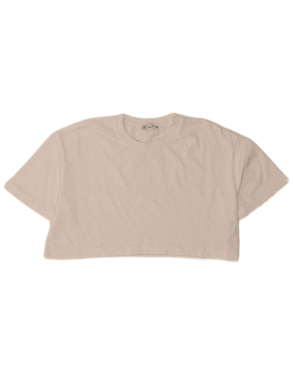 Zara Camiseta Feminina Crop Oversized Top UK 10 Pequeno Algodão Branco