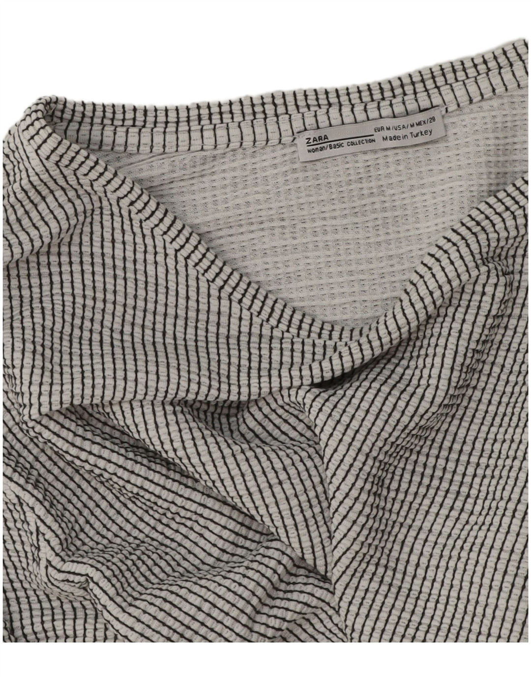 Zara Womens Crop Top Manga Longa Reino Unido 14 Médio Cinza Riscas