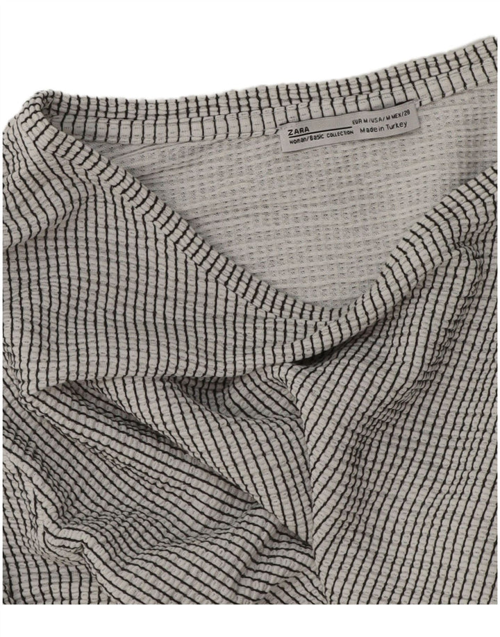Zara Womens Crop Top Manga Longa Reino Unido 14 Médio Cinza Riscas