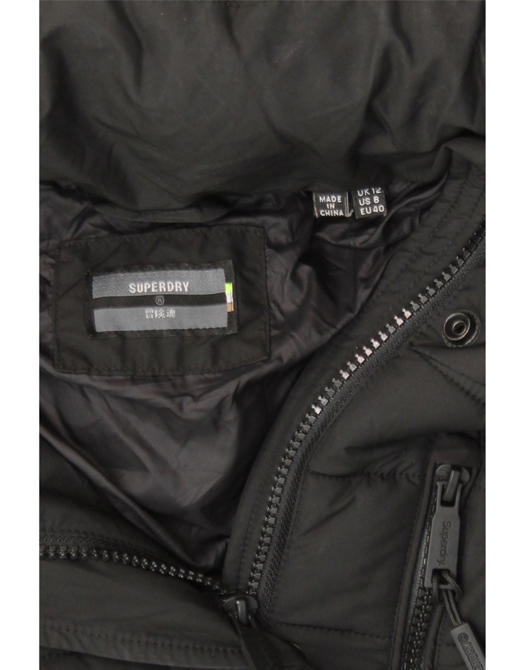Jaqueta acolchoada com capuz feminina Superdry UK 12 poliéster preto médio