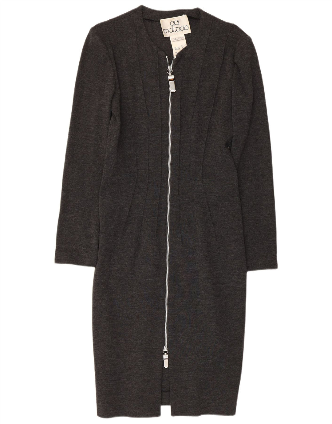 Vestido bodycon feminino de manga comprida GAI MATTIOLO Reino Unido 16 grande lã virgem cinza