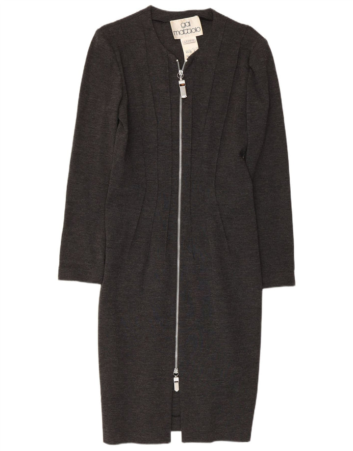 Vestido bodycon feminino de manga comprida GAI MATTIOLO Reino Unido 16 grande lã virgem cinza