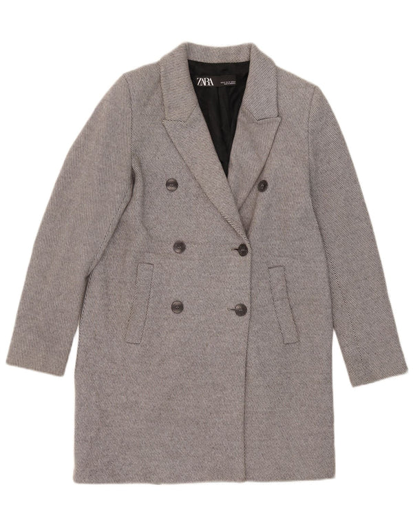 Zara Casaco feminino folgado com peito duplo Reino Unido 6 XS cinza risca de giz algodão