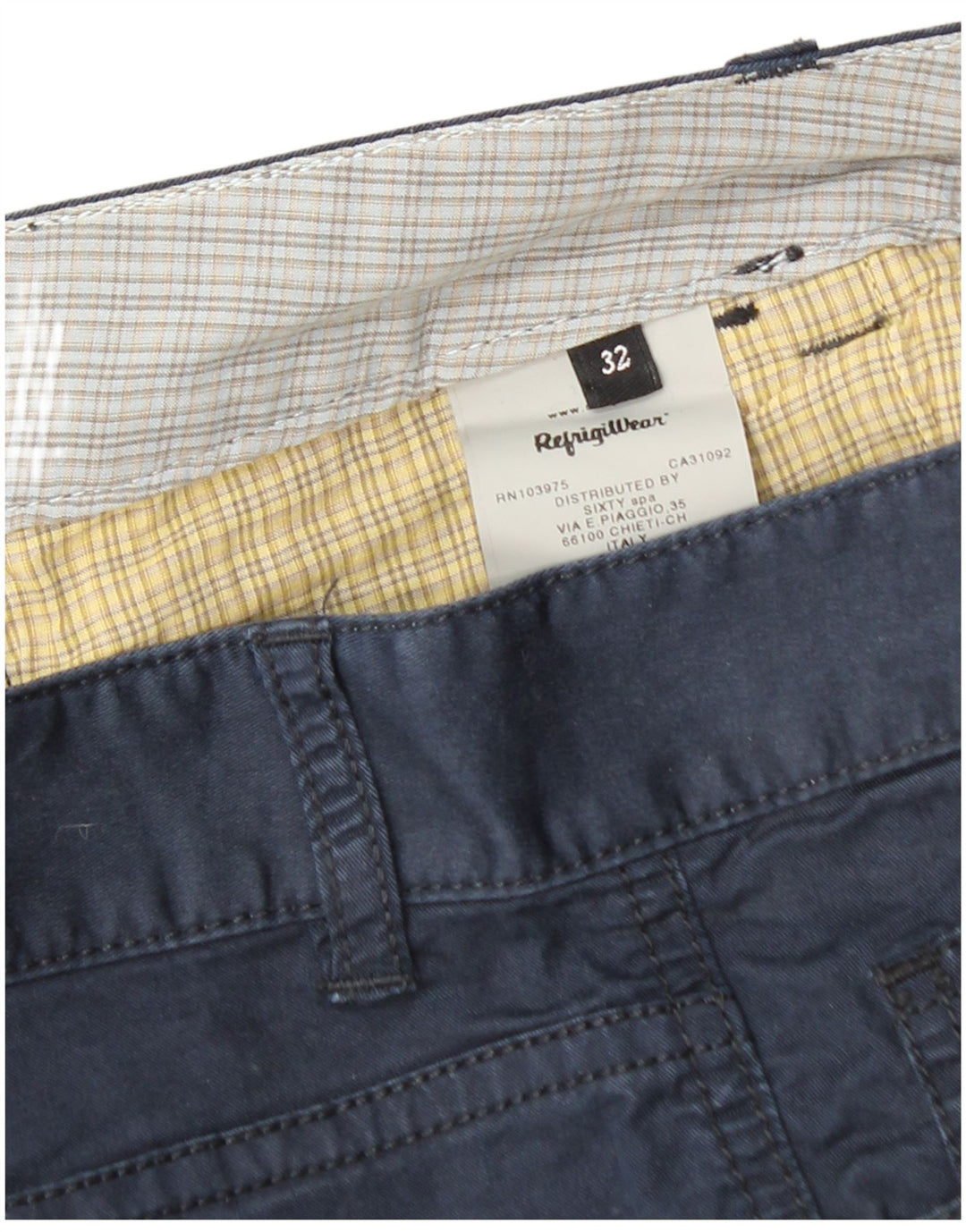 Shorts casuais masculinos REFRIGIWEAR W32 algodão azul marinho médio