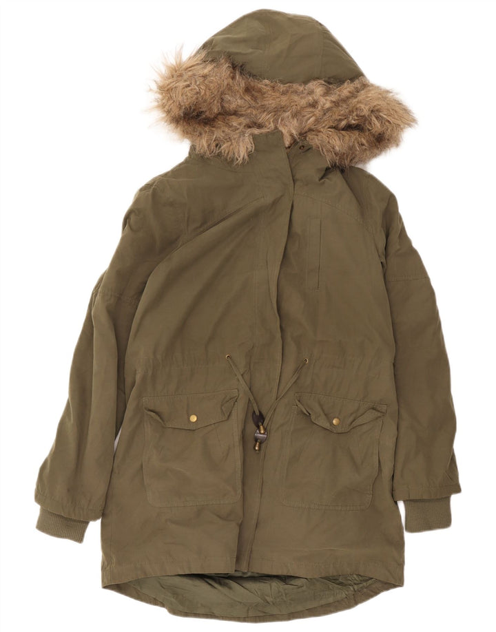 Jaqueta feminina Sherpa Parka com capuz Oasis UK 14 poliéster verde médio