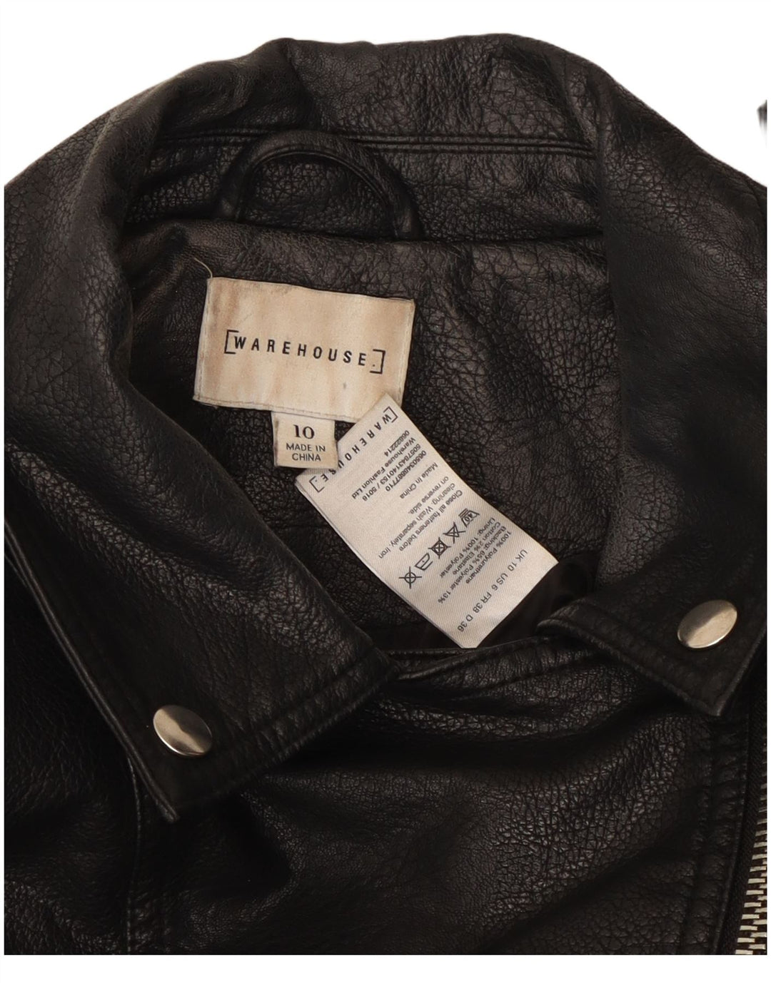 Jaqueta feminina de couro sintético para motociclista do Warehouse, poliuretano preto pequeno Reino Unido 10