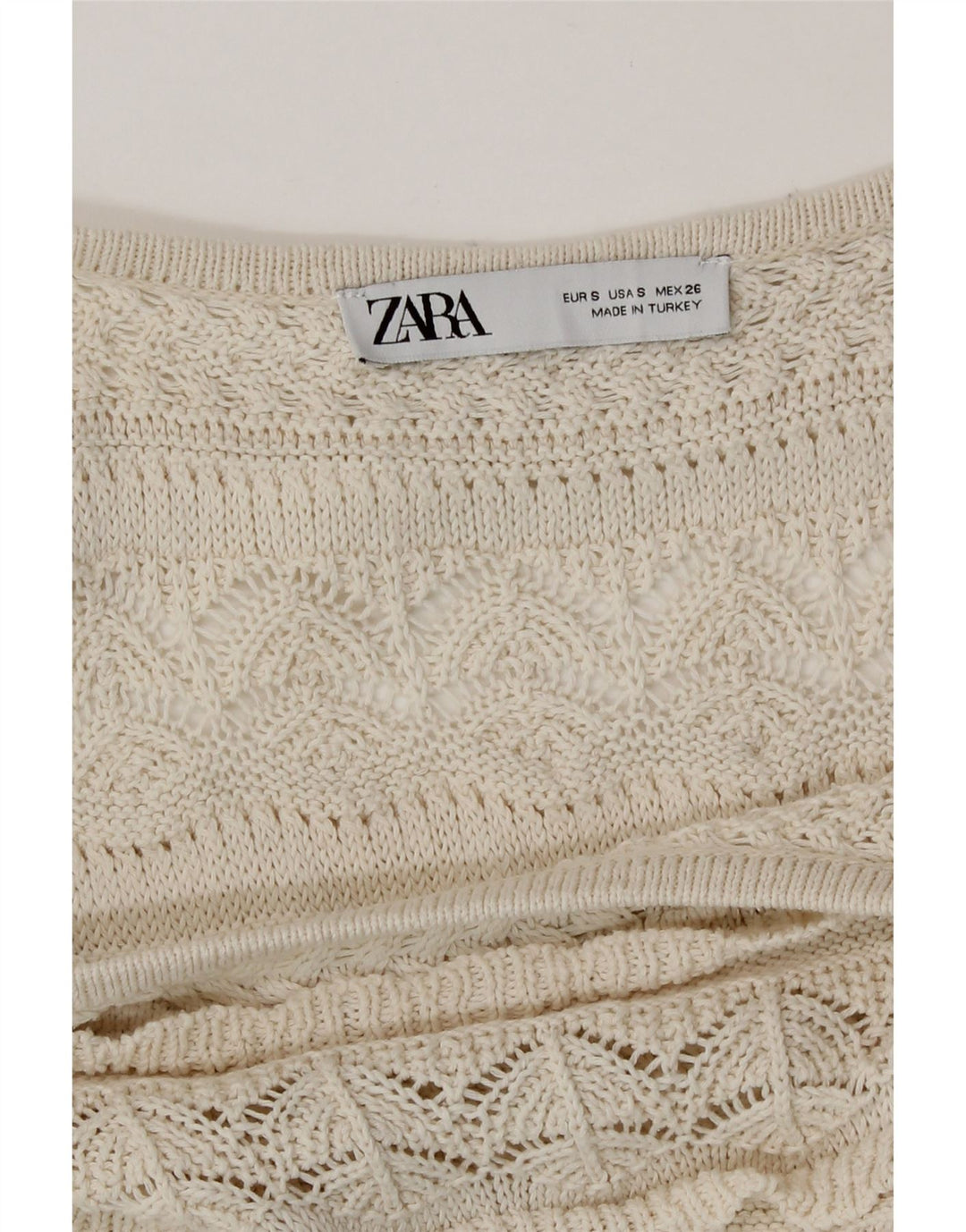 Blusa feminina de crochê Zara Top UK 10 pequena bege