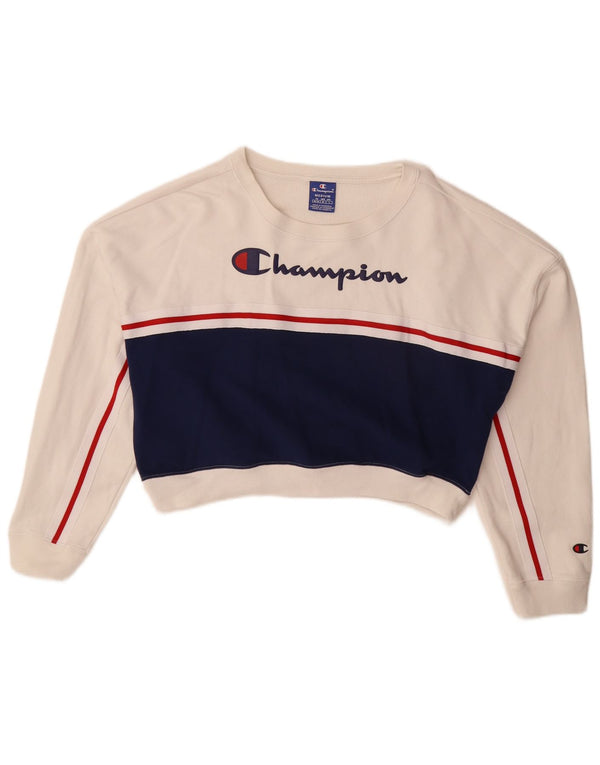 Campeão feminino crop moletom jumper UK 14 médio branco colorblock