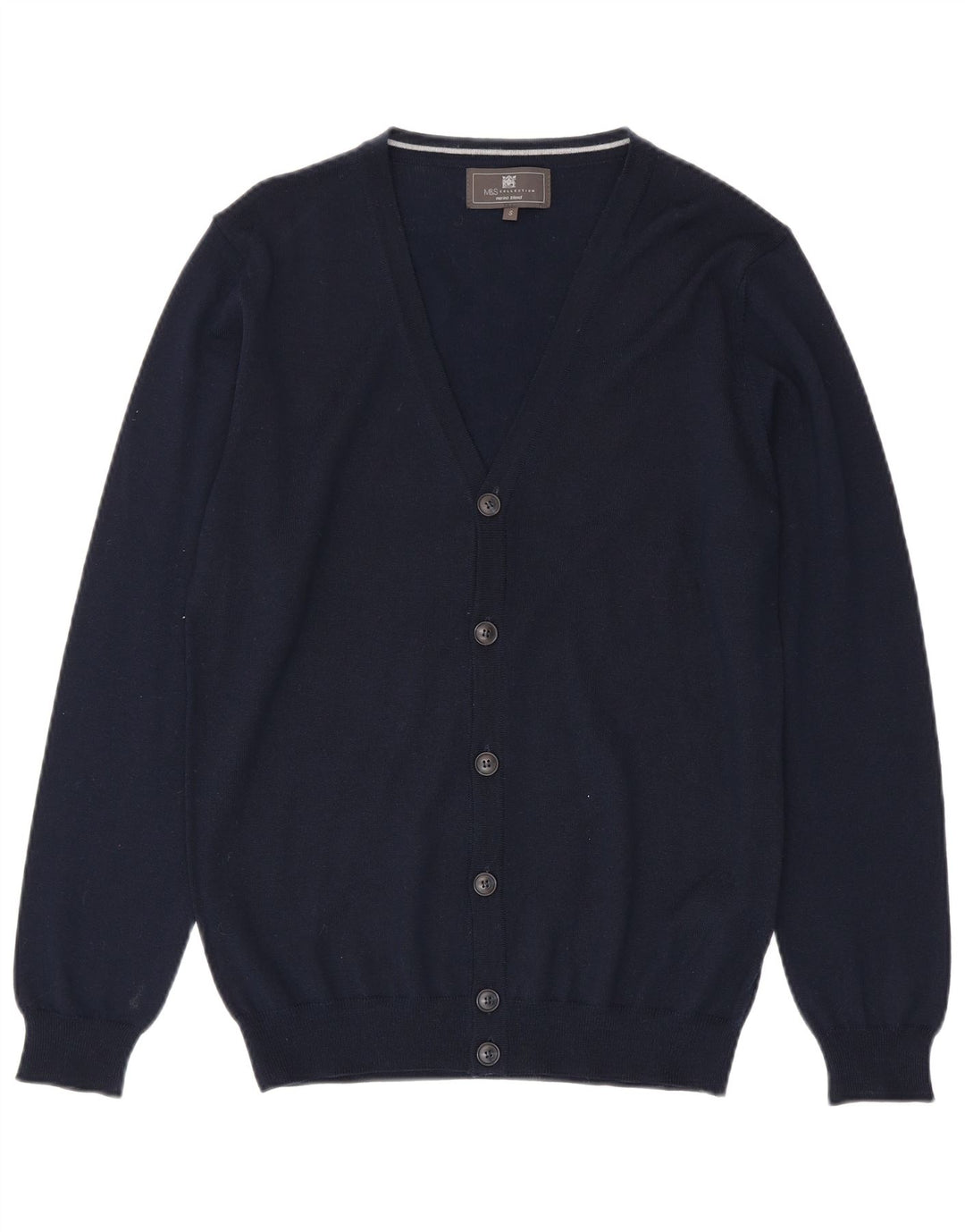 Suéter cardigã masculino Marks & Spencer pequeno azul marinho acrílico