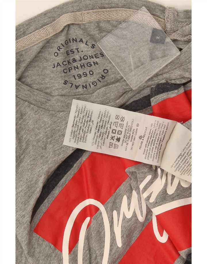 Camiseta gráfica masculina Jack & Jones algodão cinza médio