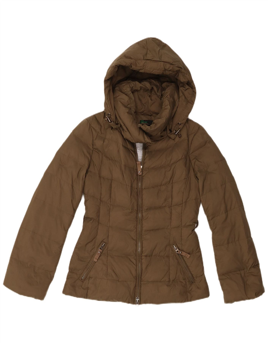 Jaqueta acolchoada com capuz feminina Benetton UK 2 2XS Caqui