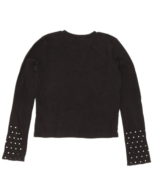 Zara Womens Trafaluc Crop Top Manga Longa Reino Unido 10 Pequeno Algodão Preto