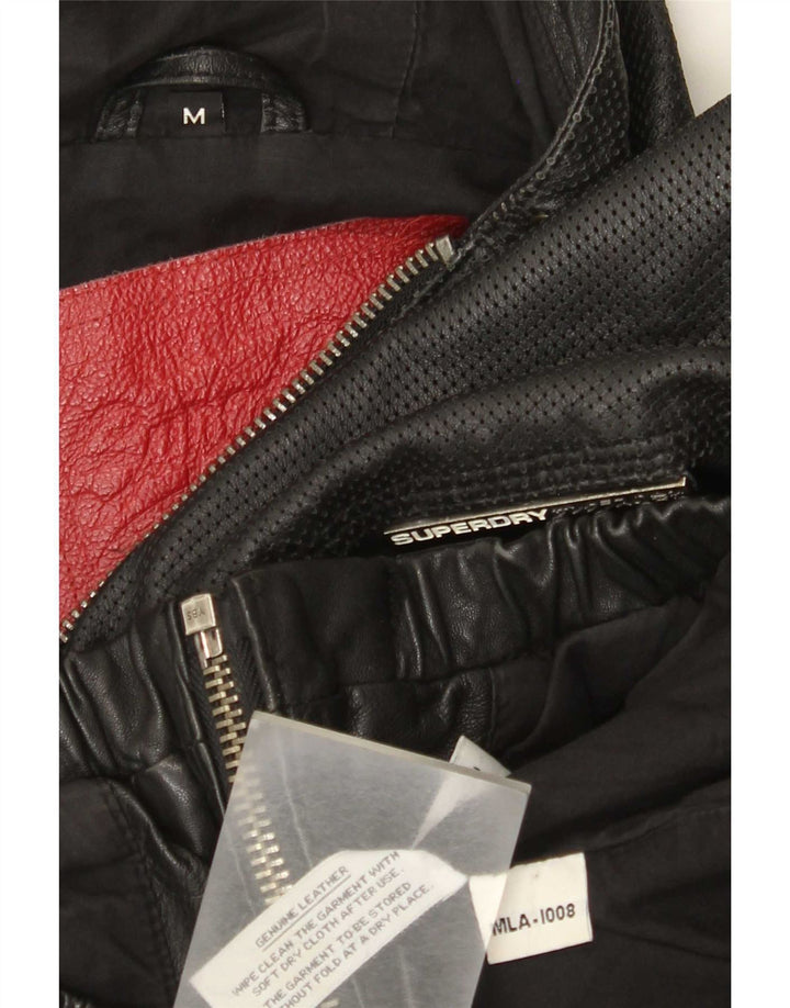 Jaqueta de couro com capuz militar masculina Superdry Reino Unido 38 médio preto
