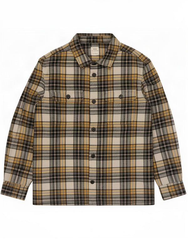 Camiseta masculina de flanela Marks & Spencer, camisa grande de algodão xadrez amarelo
