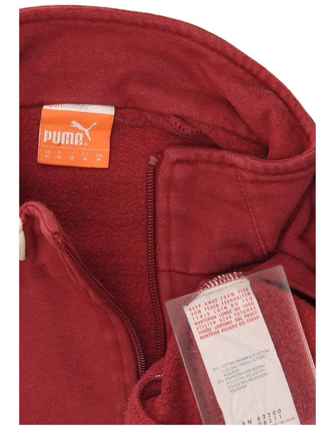 Puma Mens Zip Neck Moletom Jumper Médio Algodão Borgonha