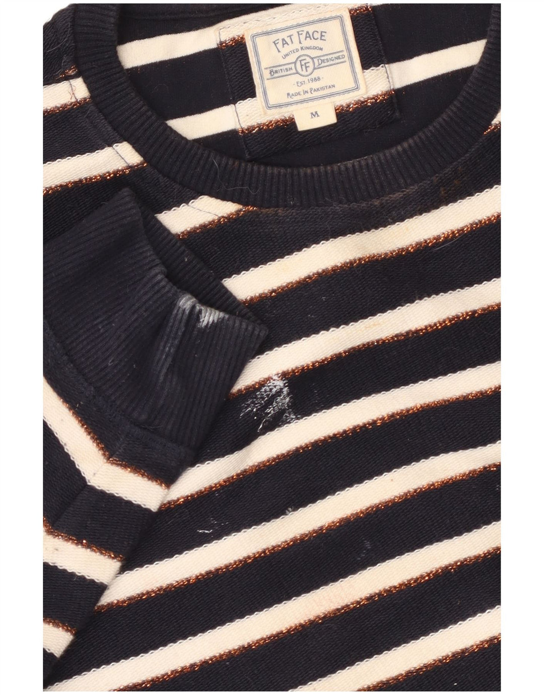 Suéter feminino Fat Face UK 14 médio azul marinho listrado náutico