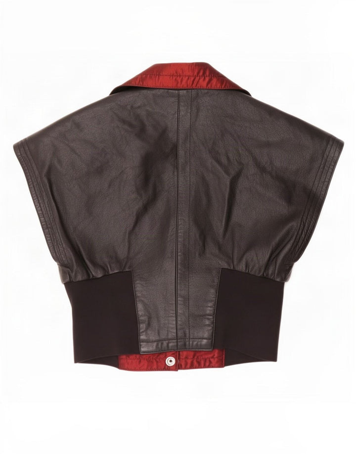 Joslyn Clarke Colete feminino de couro curto IT 42 médio preto