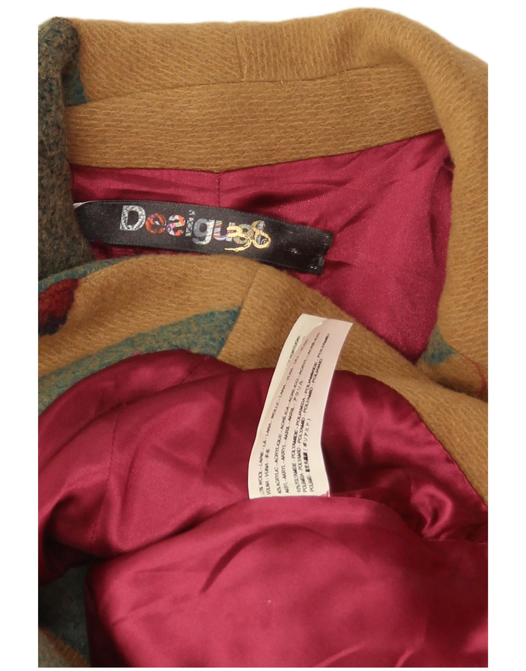 Jaqueta Blazer Feminina Desigual Gráfico 3 Botões Reino Unido 8 Patchwork Bege Pequeno